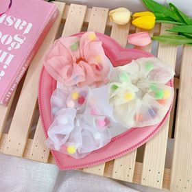 DÂY BUỘC TÓC VẢI SCRUNCHIES RAINBOW POM POM