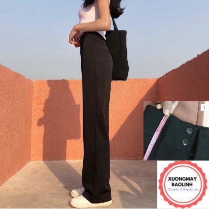 Quần culottes ống rộng quần cạp cao 2 cúc_dài 95_98cm _kèm ảnh thật