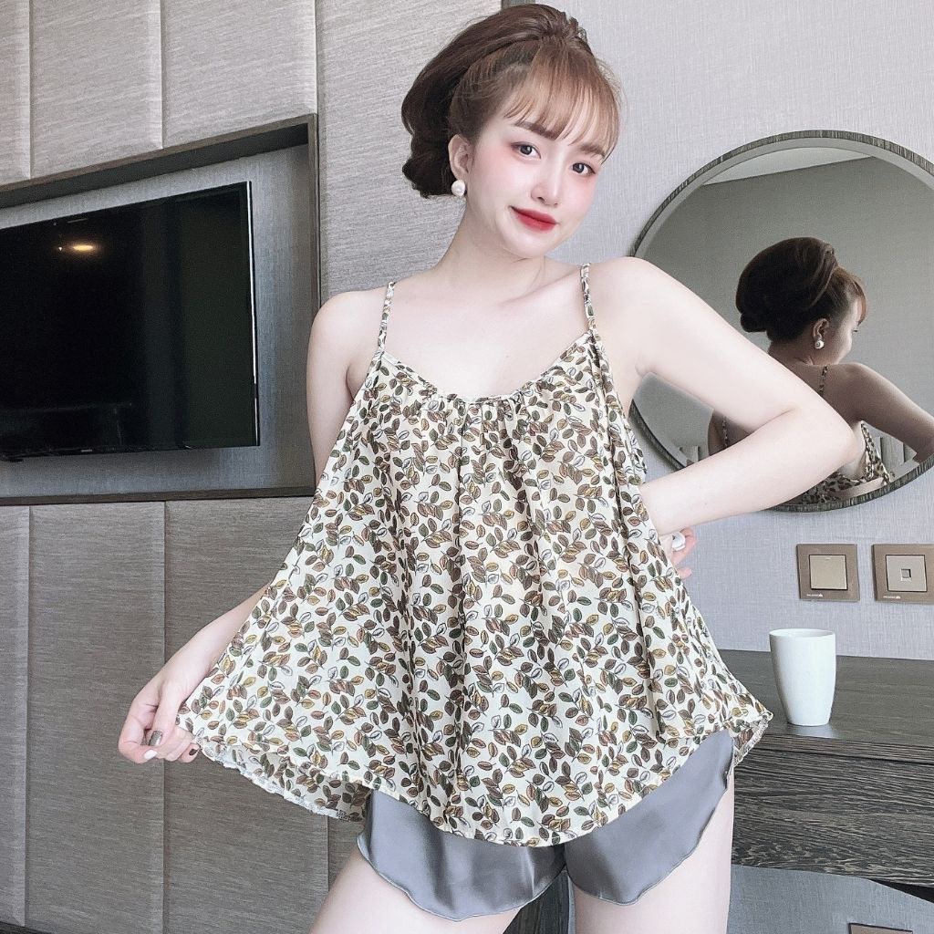 Đồ ngủ nữ BIGSIZE MIKY, Đồ ngủ sexy lụa Chiffon phối Satin cao cấp mềm mại xinh xắn <63kg