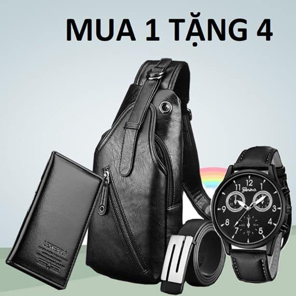 Túi đeo chéo trước ngực nam da pu cao cấp + Thắt Lưng ngựa vàng+ 1 Ví Cầm Tay [Nhập 360DEPPL giảm 12K đơn 50K]