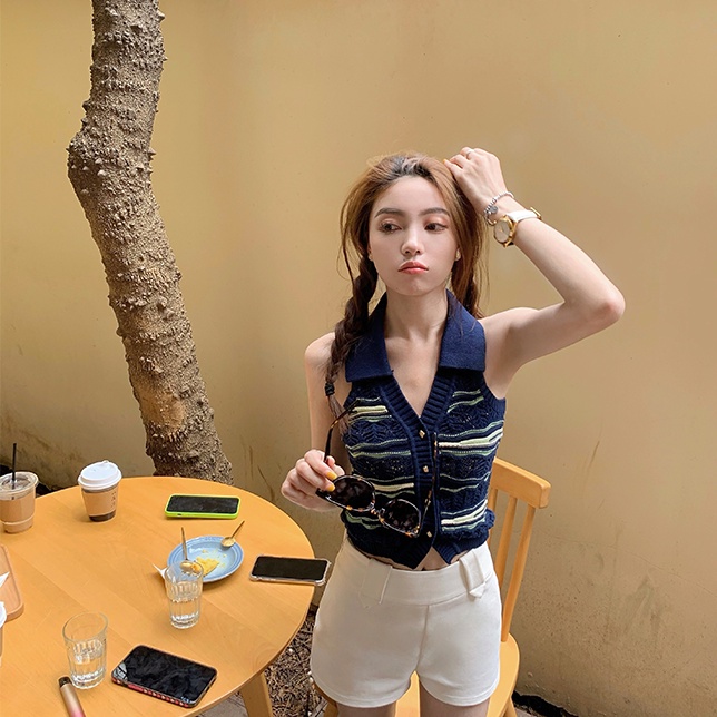 QKOOLE  Áo len không tay cổ chữ V thời trang phong cách Hàn Quốc cho nữ