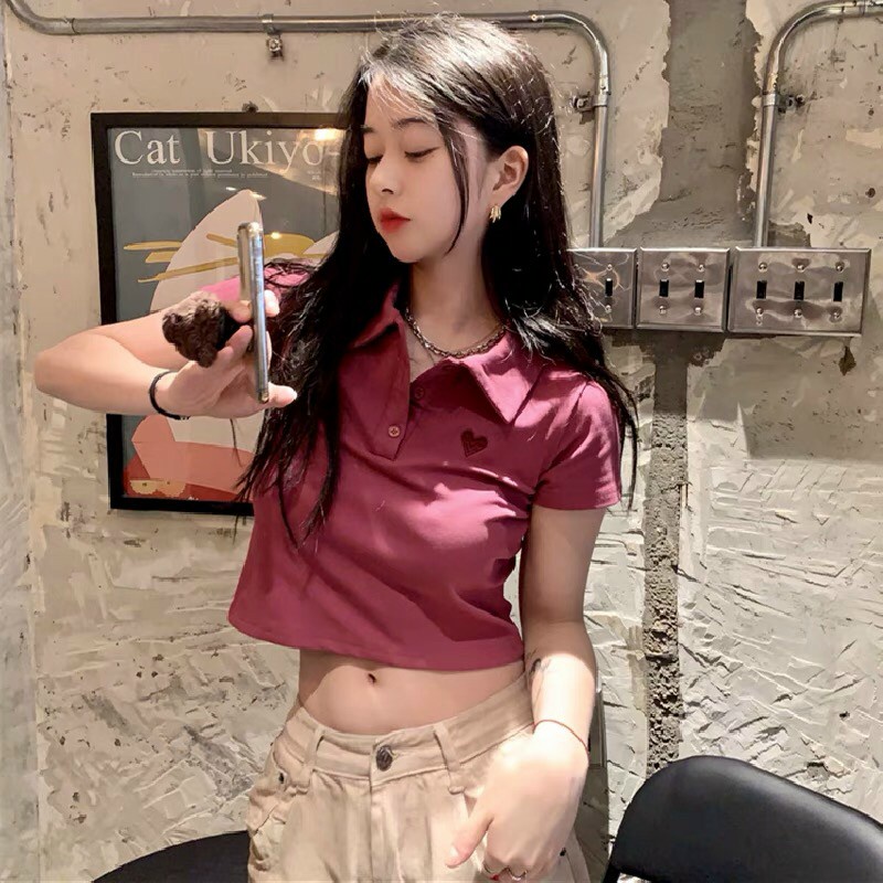 [Free ship 15k đơn 50k nhớ lấy mã] Áo croptop polo cổ bẻ 2 màu