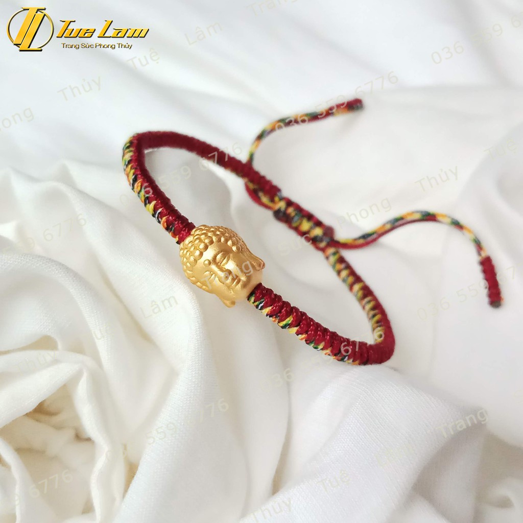 Vòng tay chỉ tây tạng may mắn bện charm phật bạc S925 mạ màu vàng bình an - Tuệ Lâm