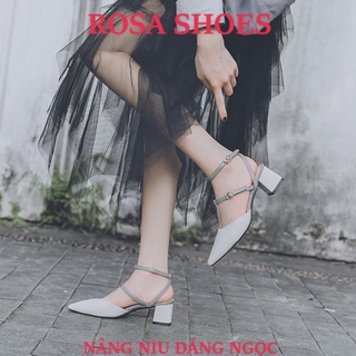 Giày gót vuông Giày Cao Gót bít mũi nối quai T 5P Mys Rosa Shoes