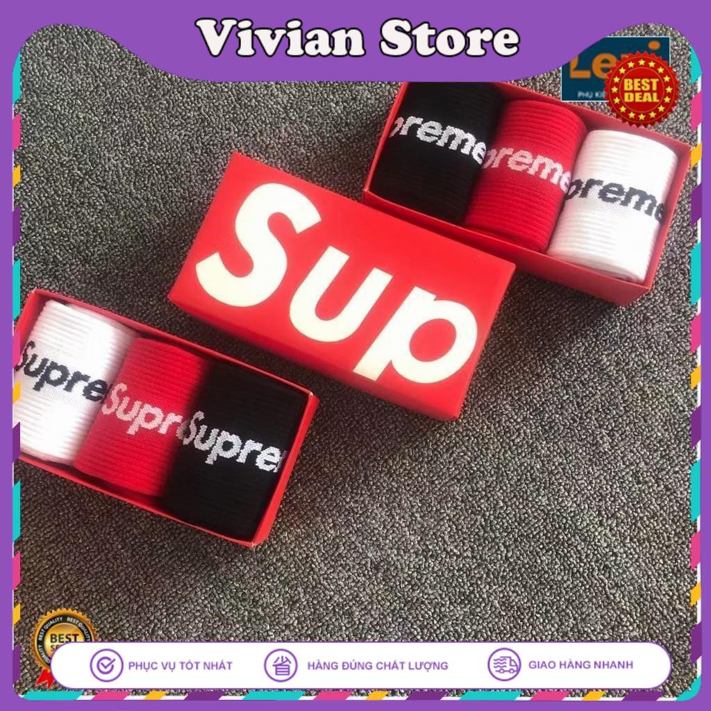 Tất cao cấp ✨HỘP 3 ĐÔI SUPREME✨ Vớ thể thao cao cổ dành cho nam và nữ