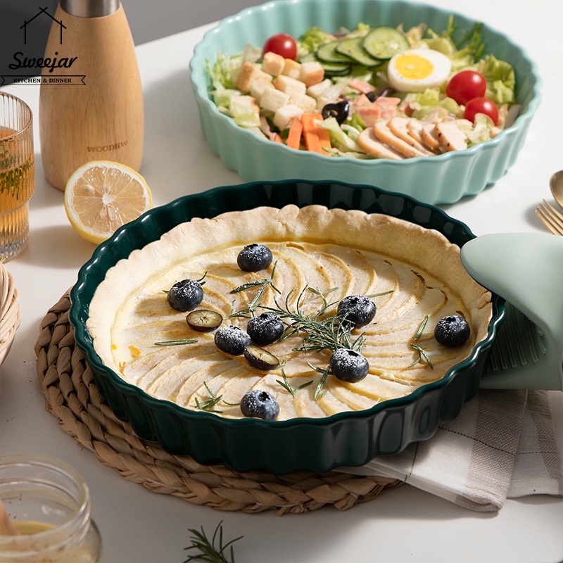 Đĩa SWEEJAR bằng gốm họa tiết gợn sóng làm bánh tart chống dính an toàn trong lò vi sóng