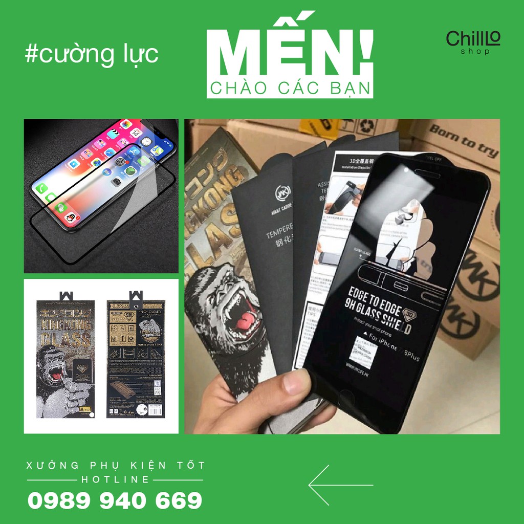 Kính Cường Lực iPhone Full Màn KingKong WK Chính Hãng - Miếng Dán Màn Hình Điện Thoại Từ iPhone 6 Đến iPhone 14 Pro Max