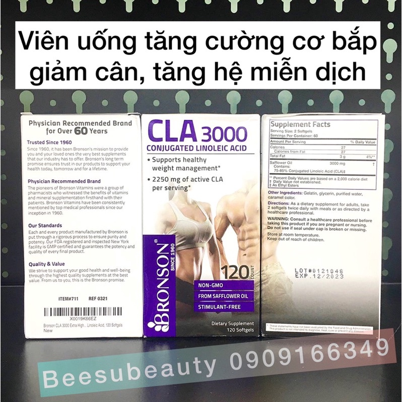 CLA 3000 - 120 viên Mỹ - Giảm cân tự nhiên, tăng cơ bắp