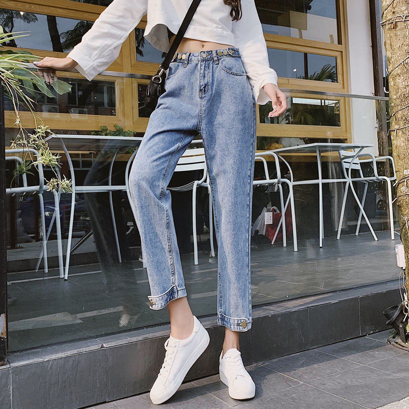 Pants Korean Version of the Jeans Simple Fashion Jeans High Waist Student Loose Slimming Ankle-Tied Harem Pants Cropped Pants