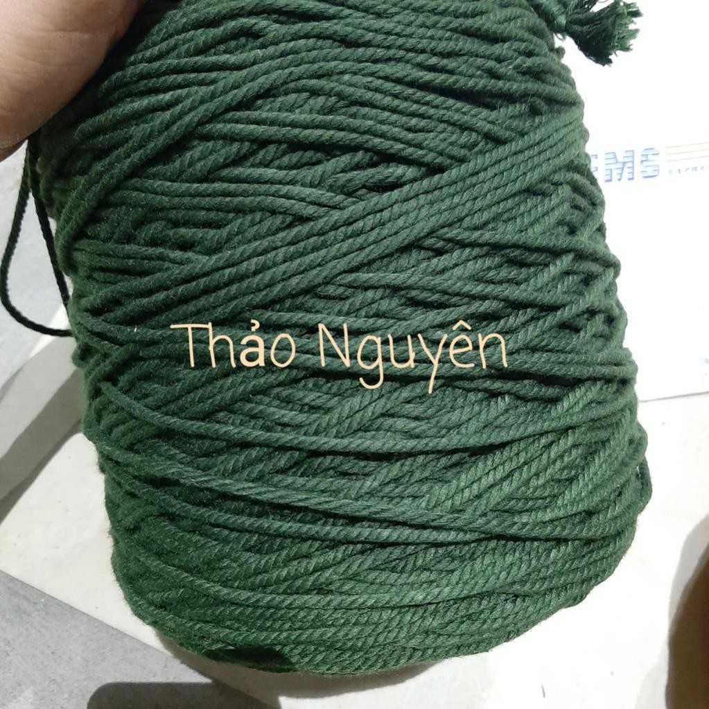 Dây thừng se macrame, dây cotton  màu Xanh Rêu . 3mm và 5mm