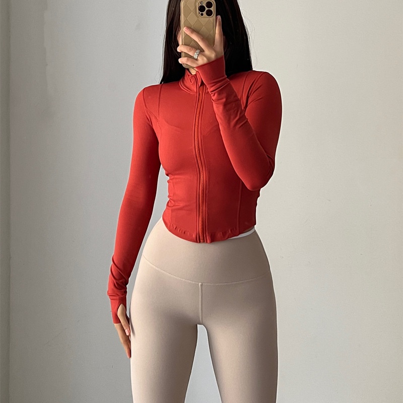 Áo khoác thể thao ANRAN dáng ôm vừa vặn tay dài cổ đứng phối khóa kéo thời trang tùy chọn màu sắc cho nữ