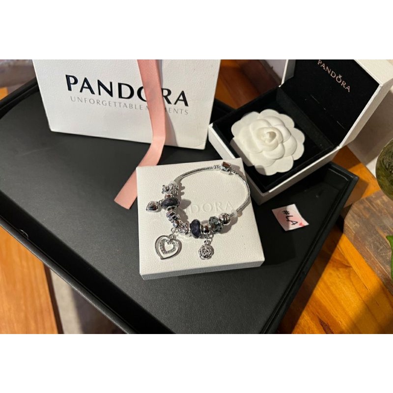Vòng tay/Lắc tay Charm Pandora đính đá mạ bạc có chốt mở