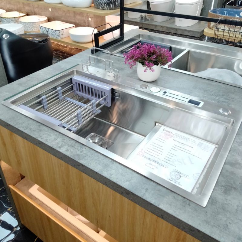 Chậu rửa bát / Chậu rửa chén 1 hố chất liệu inox 304 thiết kế giật cấp kích thước 7846 siêu dày chống ồn , chống bám bẩn