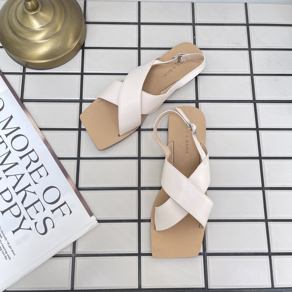 Giày Sandal nữ đế bệt- Sandal Alex Sara Quai Chéo Cá Tánh Da Mềm Êm Chân Hàng VNXK