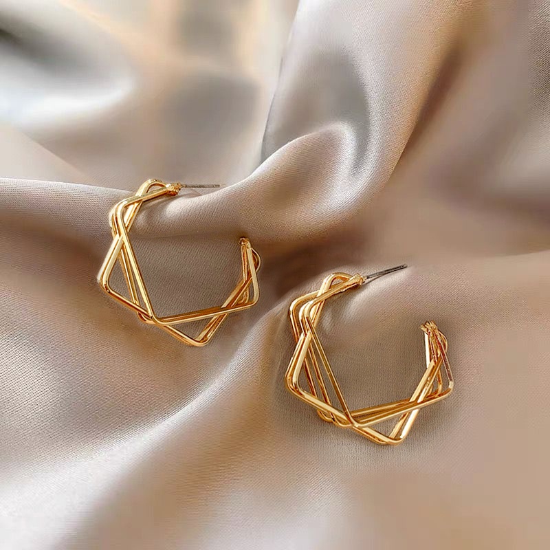 Khuyên tai mạ vàng thiết kế hình học thời trang Hàn Quốc 2023