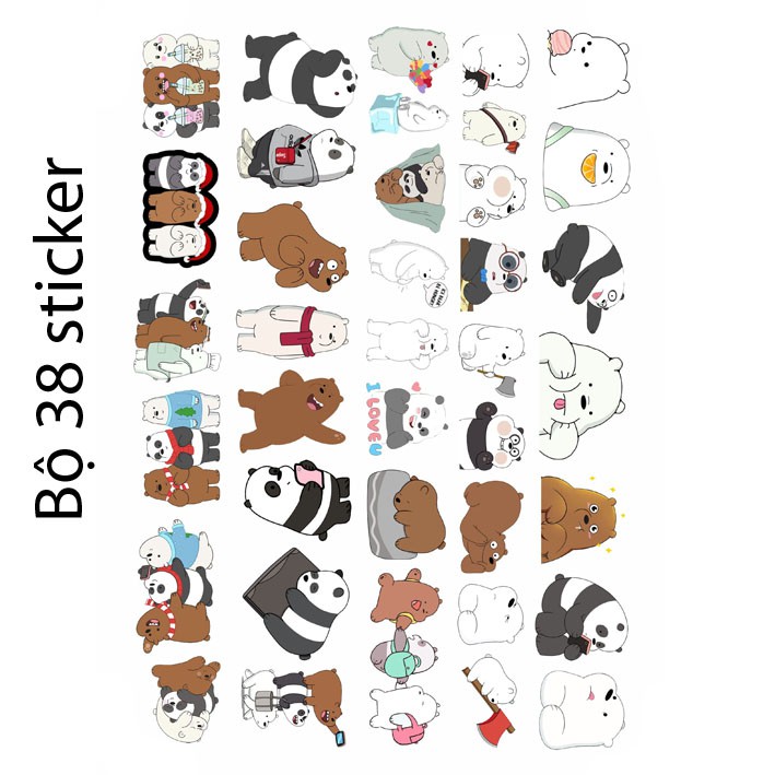 Sticker/ Hình dán gấu we bare bears( Random)