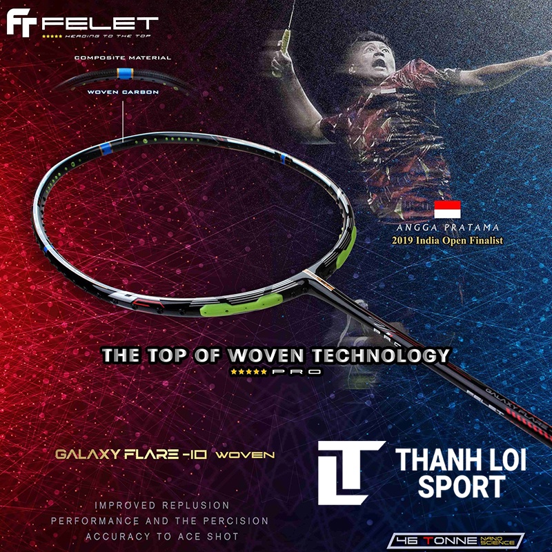 Vợt Câu Lông Galaxy Flare 10 Woven Chính hãng Nhập khẩu Malaysia