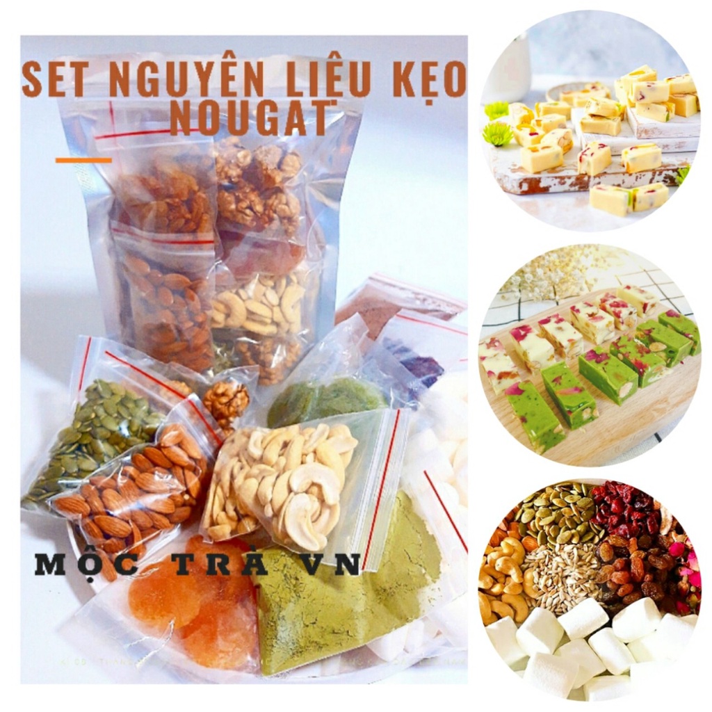 [ 60 kẹo Nougat ] set nguyên liệu ( không kèm bơ) làm kẹo Nougat /Kẹo hạnh phúc