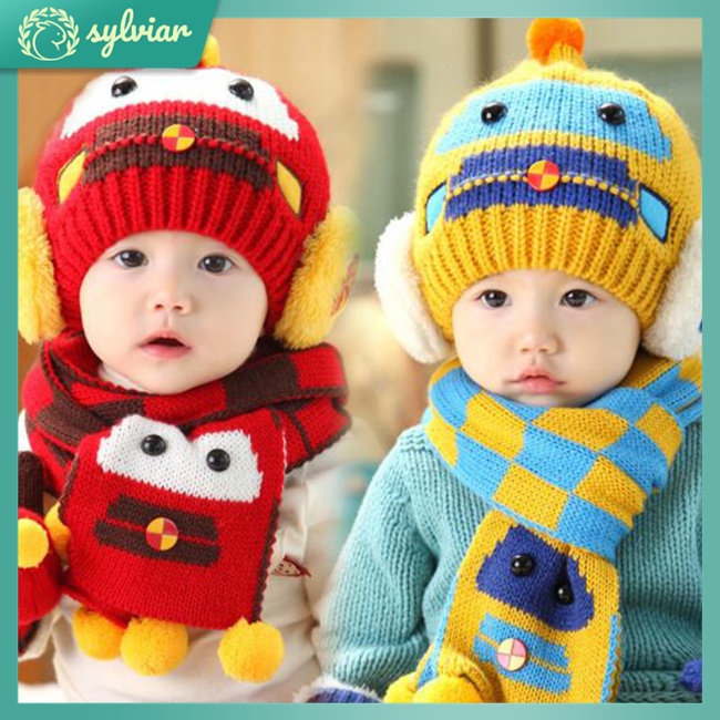 Mũ Phi Công + Khăn Choàng Cổ Giả Lông Thú Giữ Ấm Mùa Đông Cho Bé