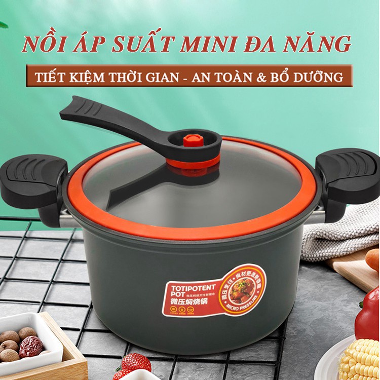 Nồi áp suất, Nồi hầm cháo, Kho cá đa năng mini totipotent pot 3.5L dùng cho mọi loại bếp từ, bếp gas, bếp hồng ngoại