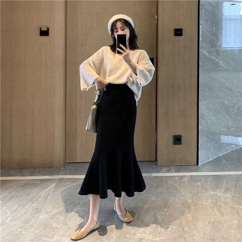 DUNEA Chân váy len lưng cao phong cách Hàn quốc quyến rũ