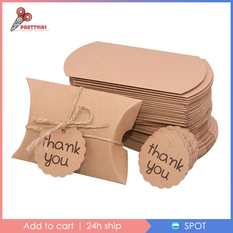 [Prettyia1] Hộp Giấy Kraft Đựng Kẹo Quà Tặng Sinh Nhật Đám Cưới Hình Gối