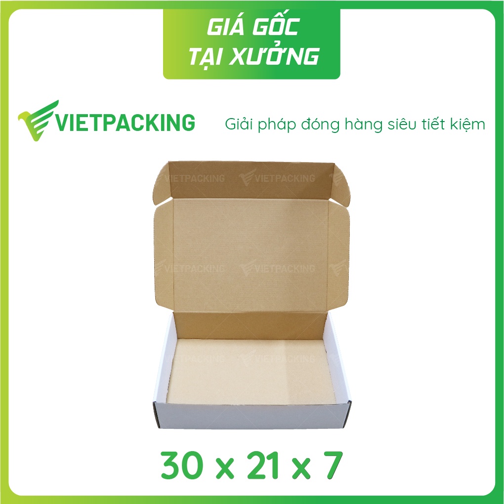 30x21x7 - 20 hộp carton nắp gài hông màu trắng đựng quần áo V182