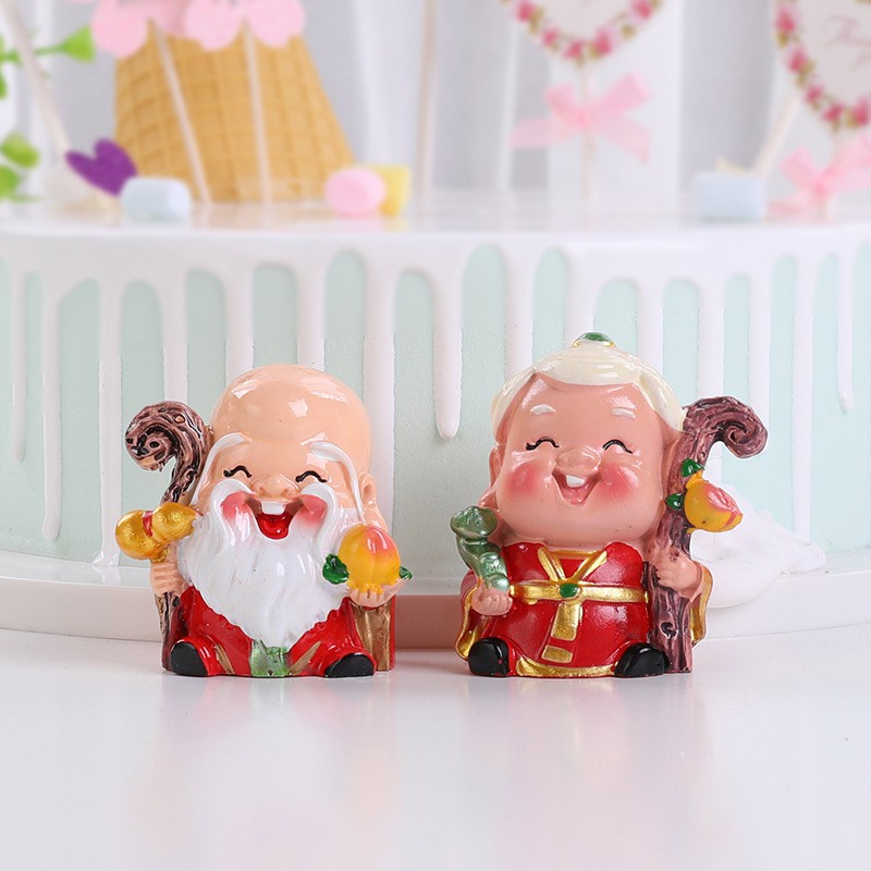 Tượng Ông Thọ Bà Thọ trang trí bánh kem, phụ kiện trang trí bánh sinh nhật, đồ trang trí, trưng bày