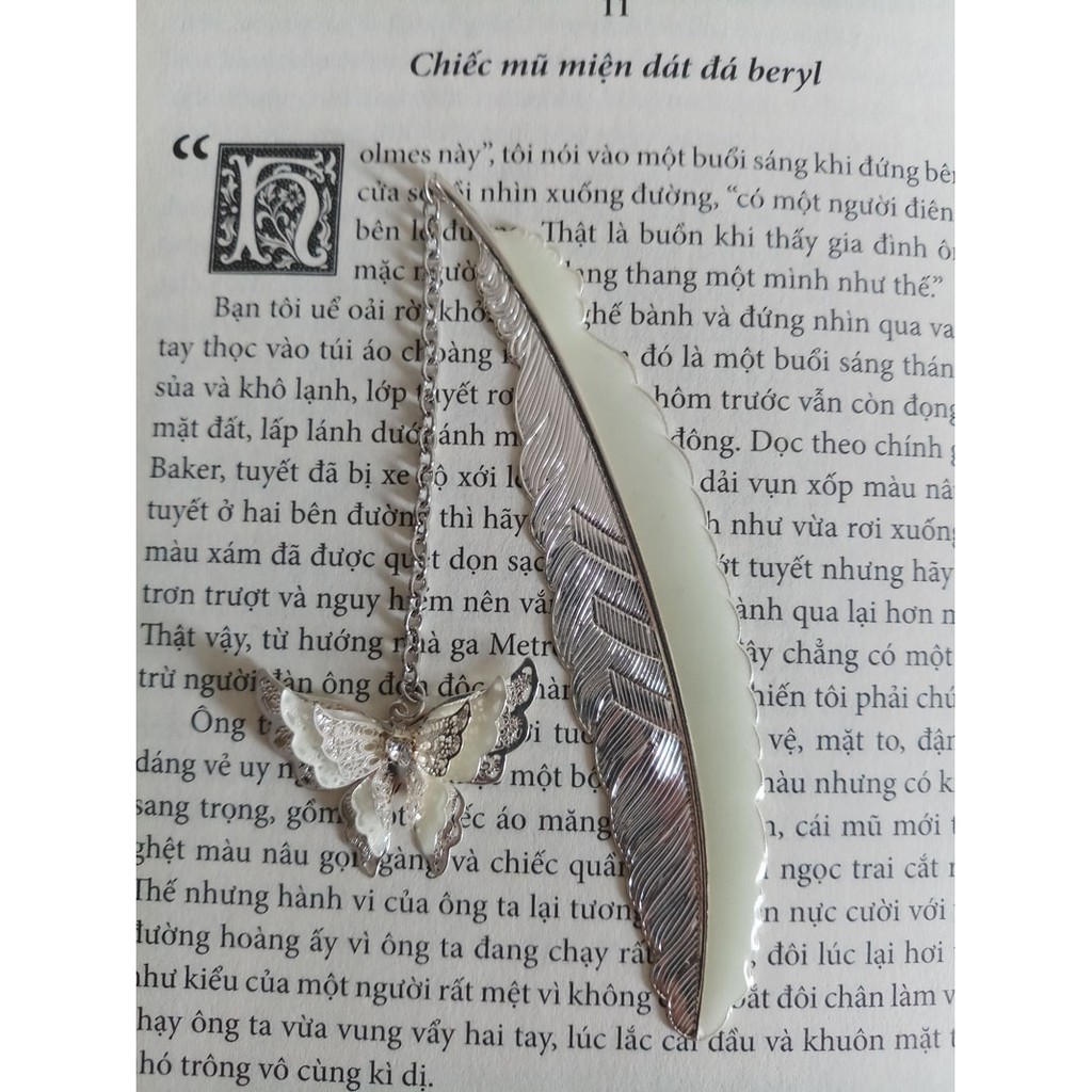 Kẹp sách bookmark dạ quang - Lông vũ + bướm, chuồn chuồn
