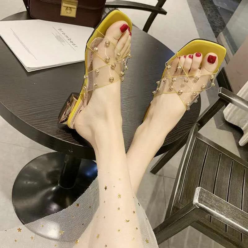 Jiashucheng Dép Sandal Gót Thấp Dày Dặn Trong Suốt Thời Trang Mùa Hè Dành Cho Nữ Có Size Lớn