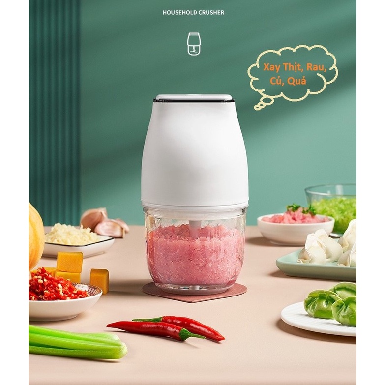 Máy xay tỏi ớt thịt mini Máy xay ăn dặm cho bé đa năng Cối thủy tinh kháng khuẩn 0,3L Hàng chính hãng BH 12 Tháng