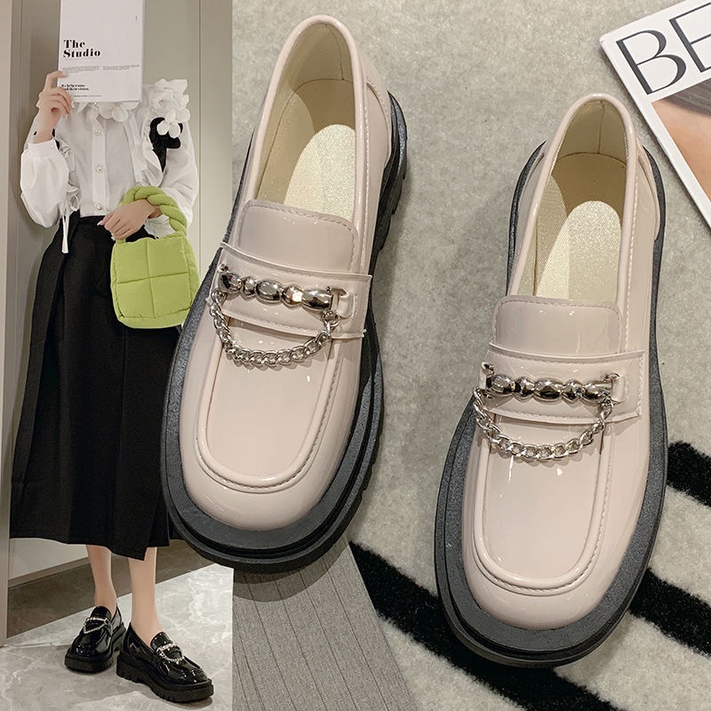 Giày Lười Da Đế Dày Phong Cách Anh Quốc Cho Nữ Size 35-43 41 42