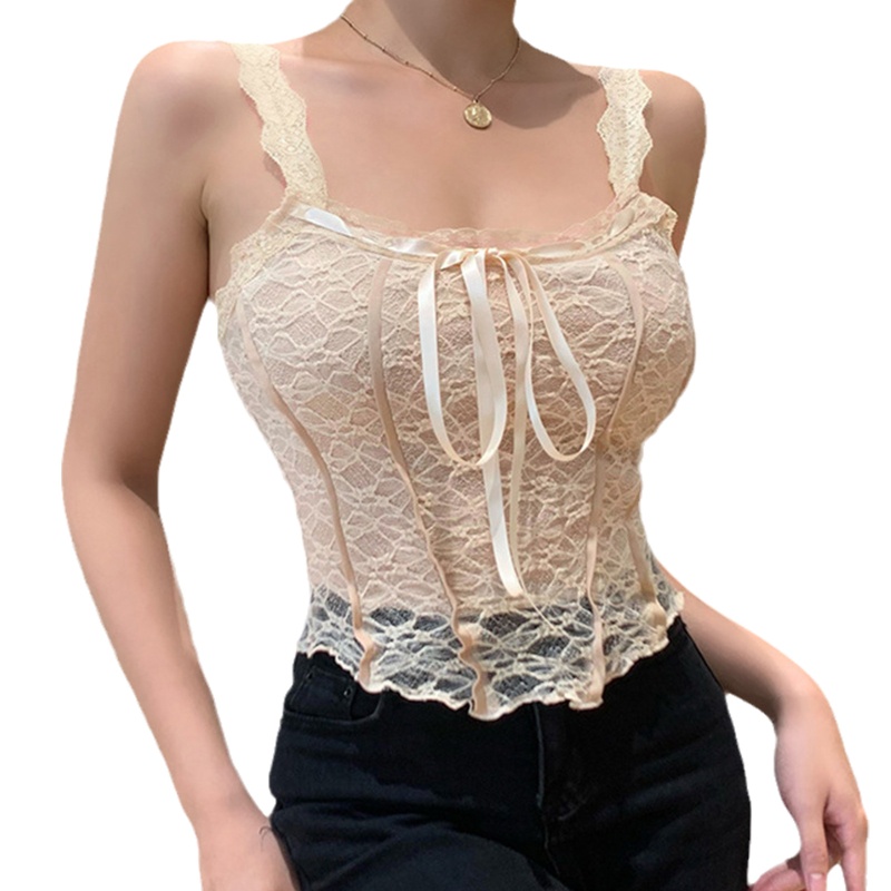 Áo Lửng Không Tay Phối Ren Phong Cách Quyến Rũ Dành Cho Nữ