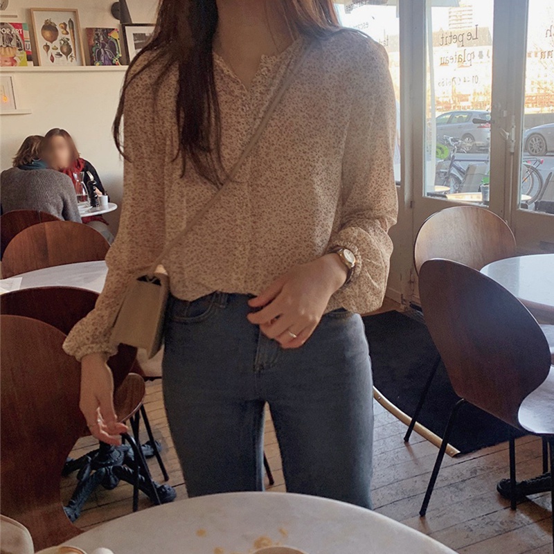 SUXI Áo Sơ Mi Nữ Dài Tay In Hoa Thời Trang Hàn Quốc