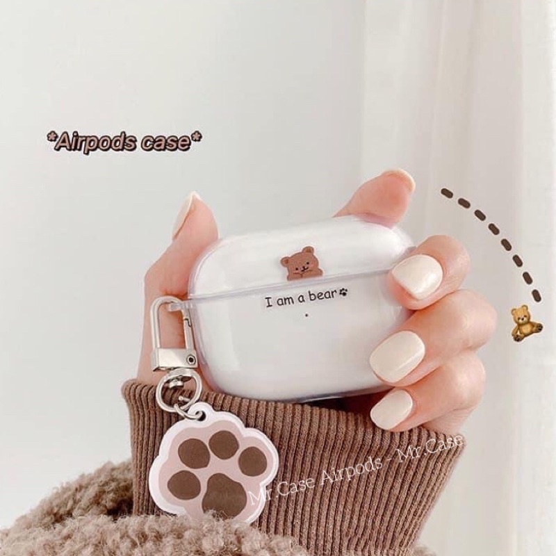 Case Airpods 1/2 Pro Hình Gấu Tim Móc Bàn Chân Xinh