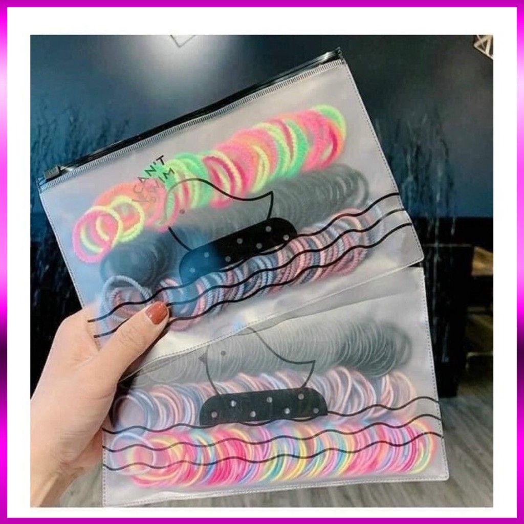 Set 500c chun buộc tóc cho bé có túi zip