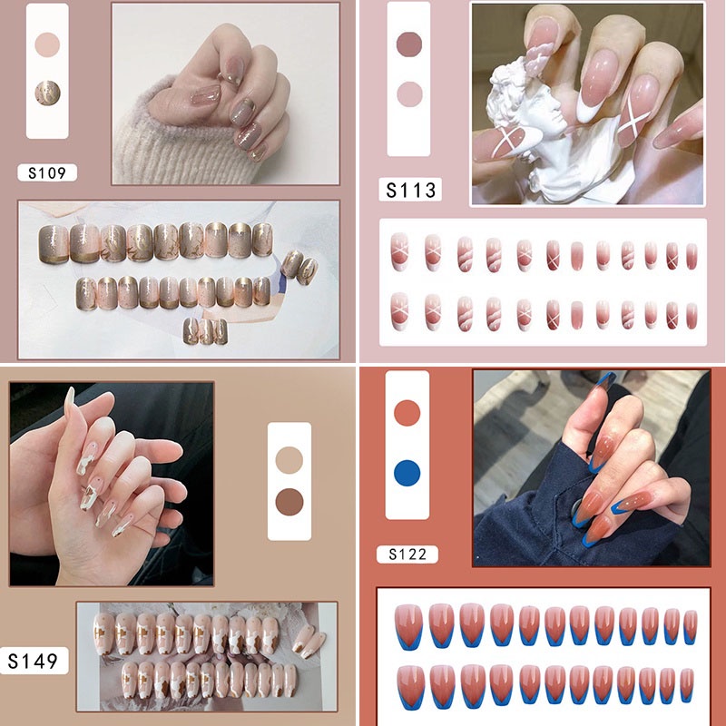 Bộ 24 móng giả dài nhiều mẫu tùy chọn kèm keo mẫu mới về