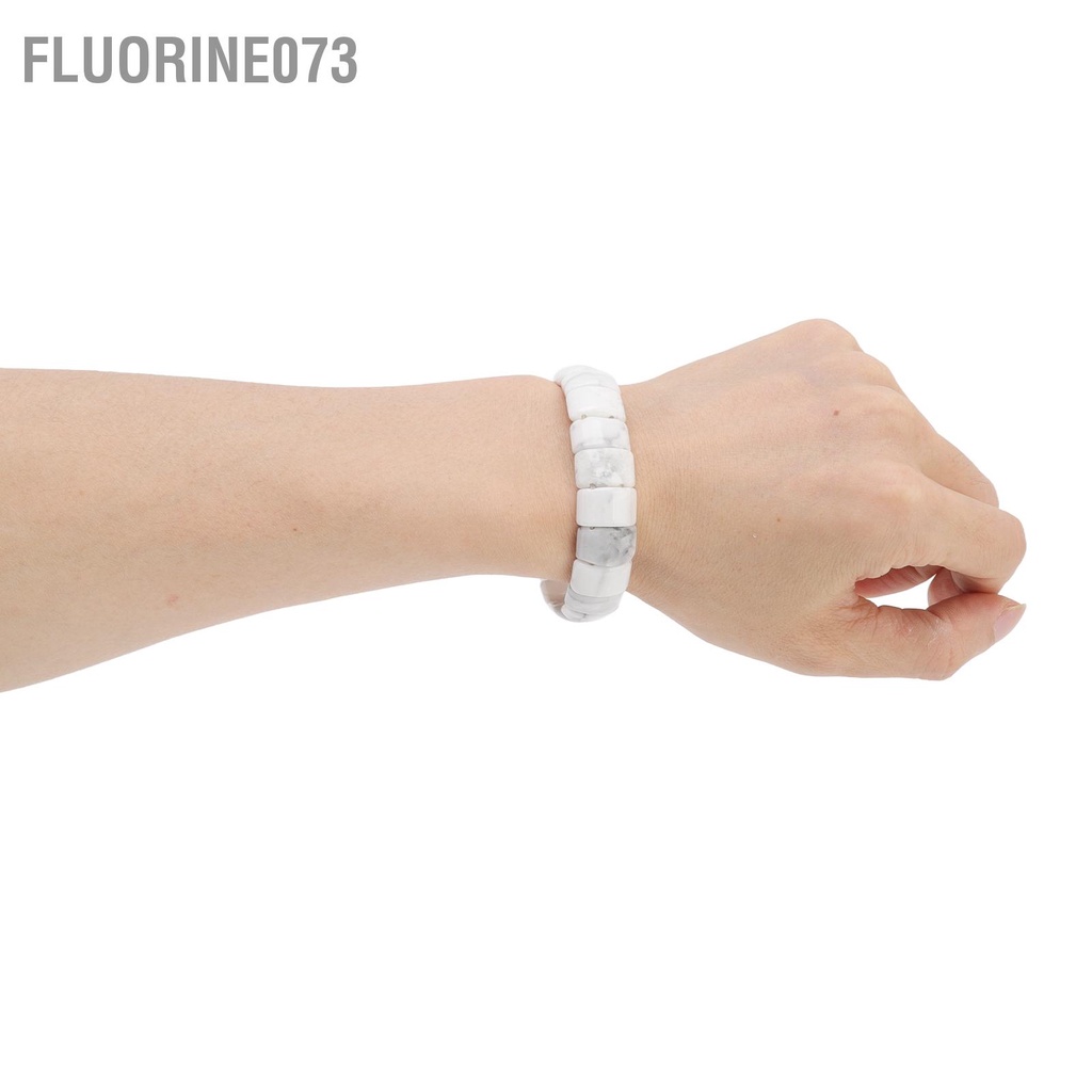 Fluorine073 Vòng tay đá tự nhiên Màu thông trắng Hạt hình chữ nhật đeo cho phụ nữ Nam giới cặp đôi