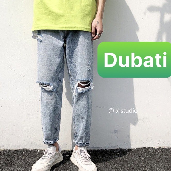 QUẦN JEAN NAM BAGGY RÁCH GỐI ỐNG RỘNG SUÔNG, VẢI KHÔNG XÙ HOT TREND- DB 46- DUBATI FASHION