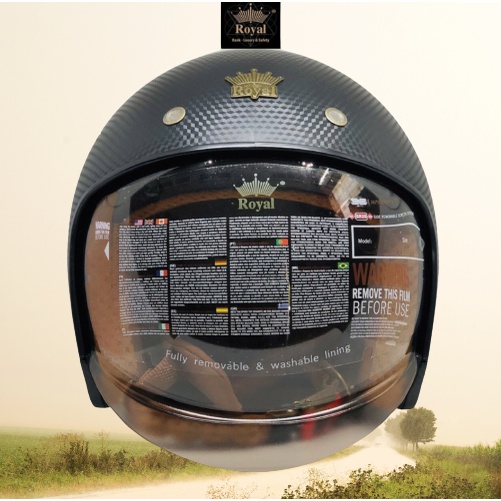 Nón bảo hiểm 3/4 kính âm Royal M139 vân carbon chính hảng  bảo hành 12 tháng