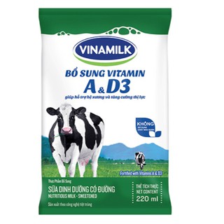 Sữa Tươi Tiệt Trùng Vinamilk Có Đường - Không Đường bịch 220ml
