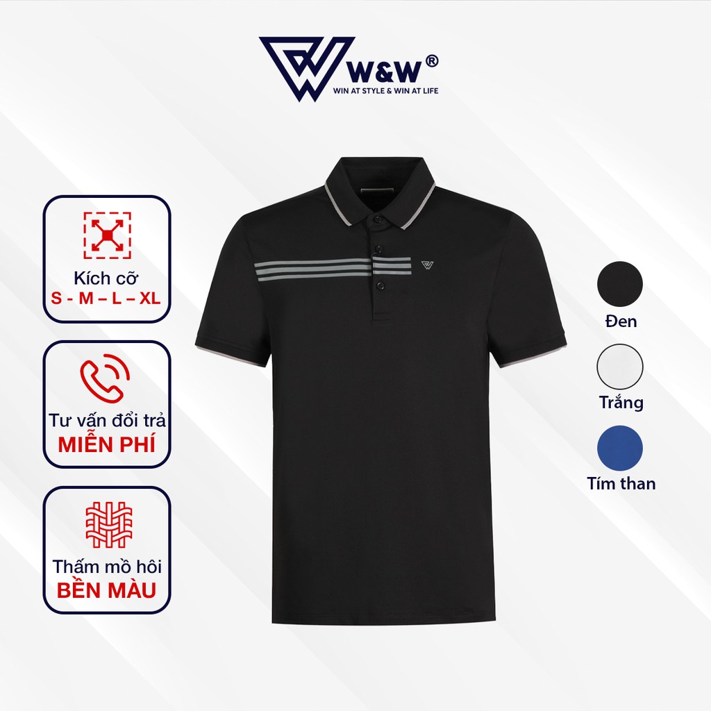 Áo Thun Nam Polo W&amp;W Dáng Slim Fit - Ngắn Tay Ngực Phối Ba Sọc Ngang, Chất Liệu Thoáng Mát, Thấm Hút Tốt WPO56S