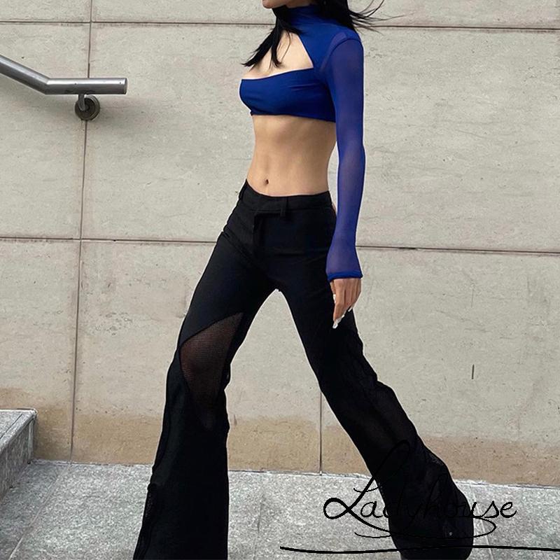 Áo Croptop Trễ Vai Tay Dài Màu Trơn Thiết Kế Khoét Lỗ Độc Đáo Thời Trang Cho Nữ