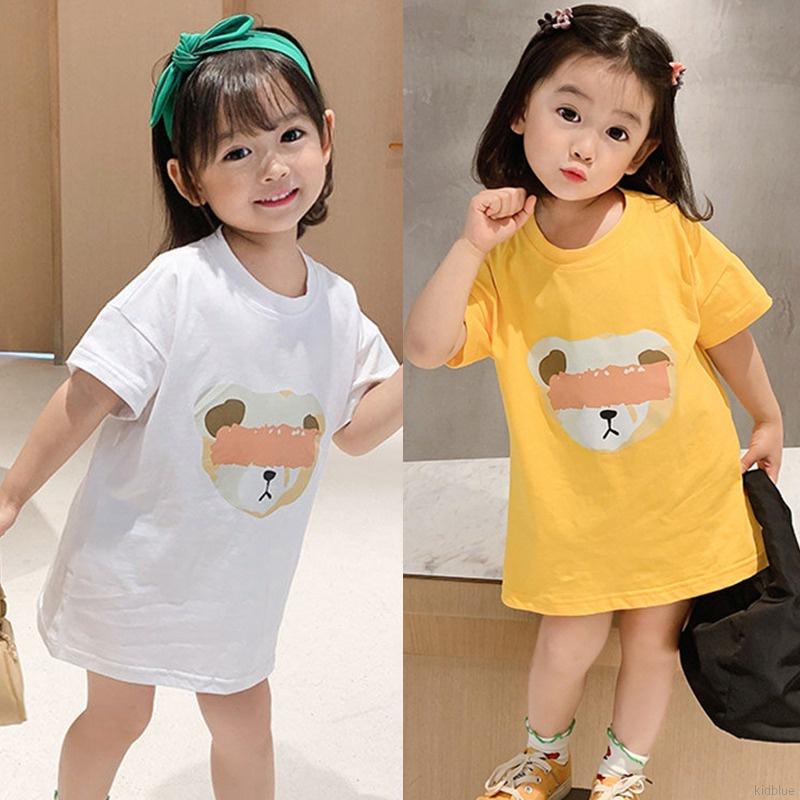 Đầm suông tay ngắn họa tiết hoạt hình phong cách Hàn Quốc thời trang mùa hè cho bé gái