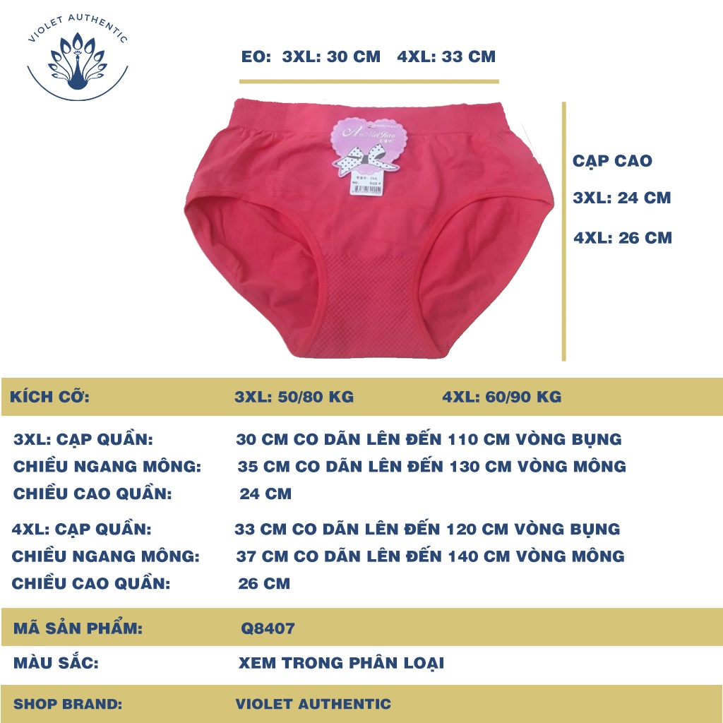 Quần lót nữ co dãn 4 chiều 8407 3XL 4XL CẠP CAO chất dầy đẹp from to cho người béo mập 60kg 70kg 80kg 90KG