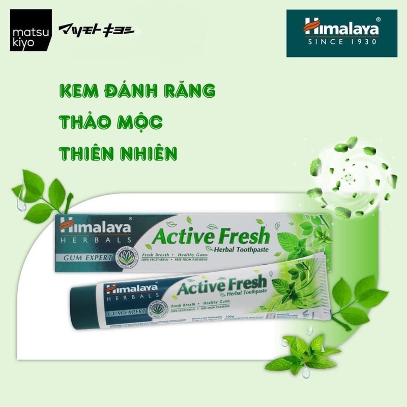 Kem đánh răng Himalaya Active Fresh Herbal Toothpaste bảo vệ nướu giúp hơi thở thơm mát 100g