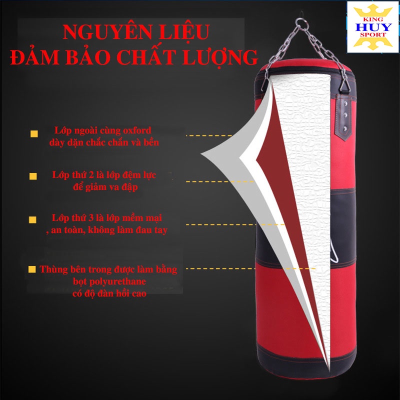 Vỏ bao cát đấm bốc boxing treo tại nhà  4 lớp, dài 105cm, đường kính 31cm, bảo hành 12 tháng, tặng 6 món quà...