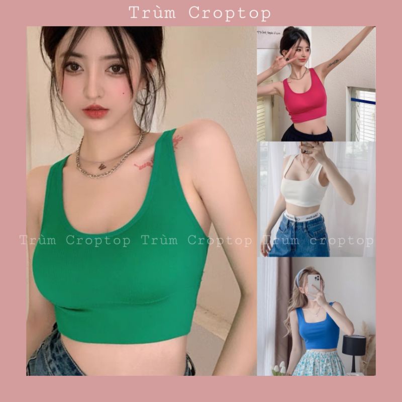 Áo Croptop 2 Dây Cổ Vuông Bản To Sát Nách Chất Len Tăm Form Ôm Body Cực Dễ Phối Đồ Dưới 53kg