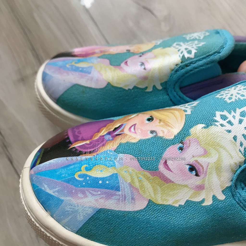 (Sale hàng trưng bày) Giày bít, giày lười cho bé gái hình công chúa Anna, Elsa (Frozen) màu xanh size 11 (Disney)