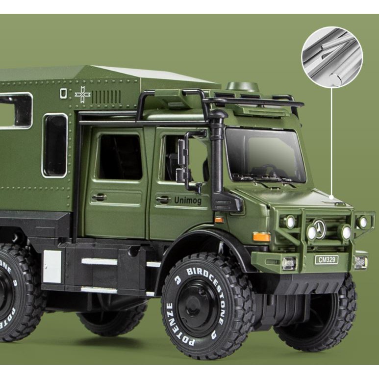 Mô hình xe Mercedes-Benz Unimog 1:28 U5000 kim loại ô tô đồ chơi trẻ em kéo lùi o to mini quà tặng, oto có đèn âm thanh